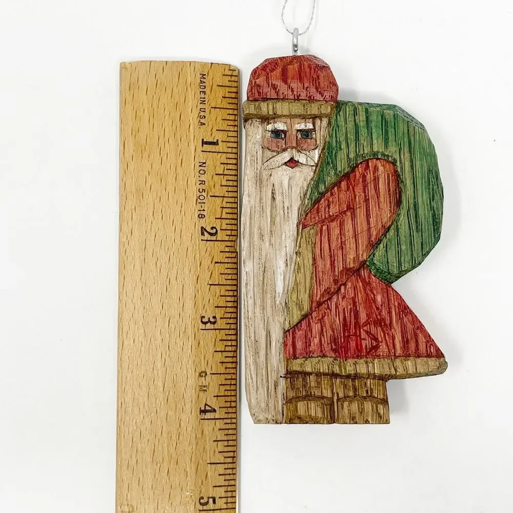 Vintage Handmade Wooden Santa Claus Ornament Primitive Folk Art Old World 4